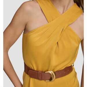 Donna Karan Women's Yellow Belted Halter Wide Leg‎ Jumpsuit Nwt Size 6